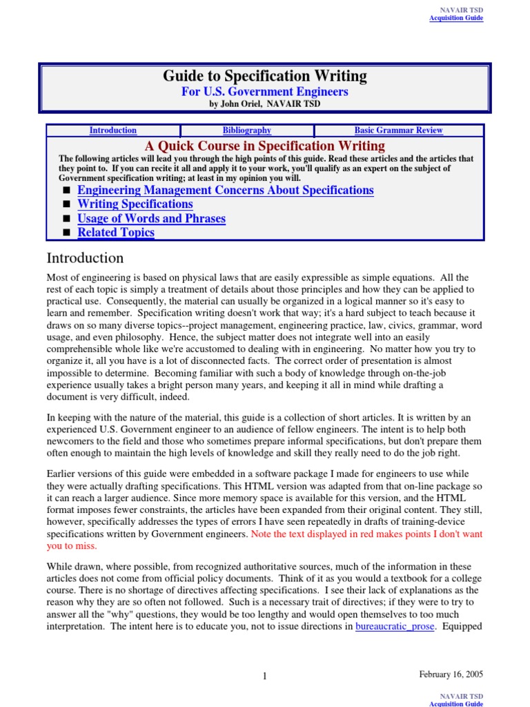 What is technical specification document picture