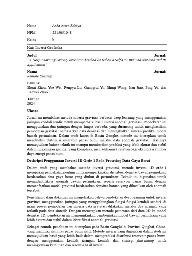 Metode Inversi Gravitasi Deep Learning | PDF