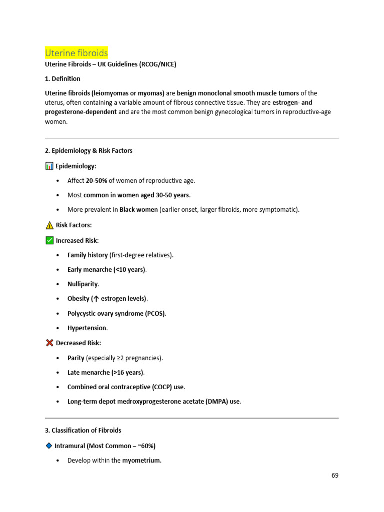 RCOG/NICE Guidelines on Uterine Fibroids | PDF | Uterus | Human ...