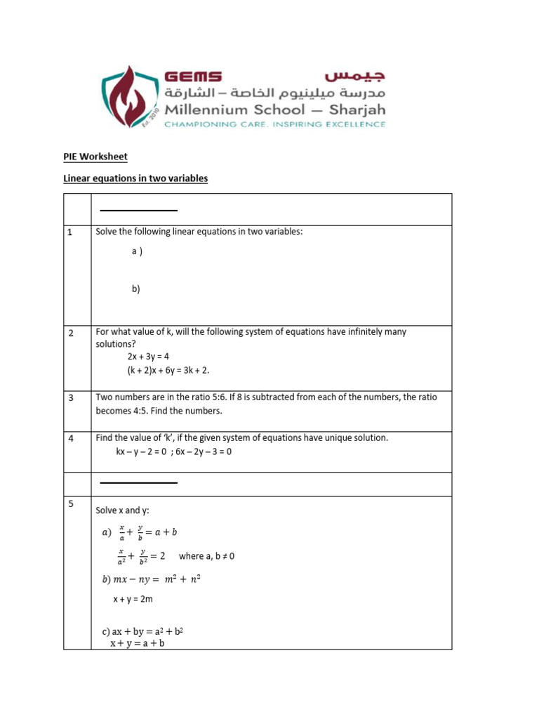 Linear Equations and Solutions Worksheet | PDF | Equations | Interest