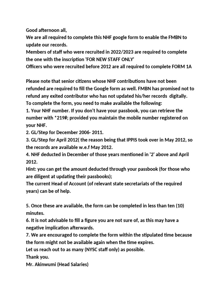 NHF Update Form Instructions for Staff | PDF