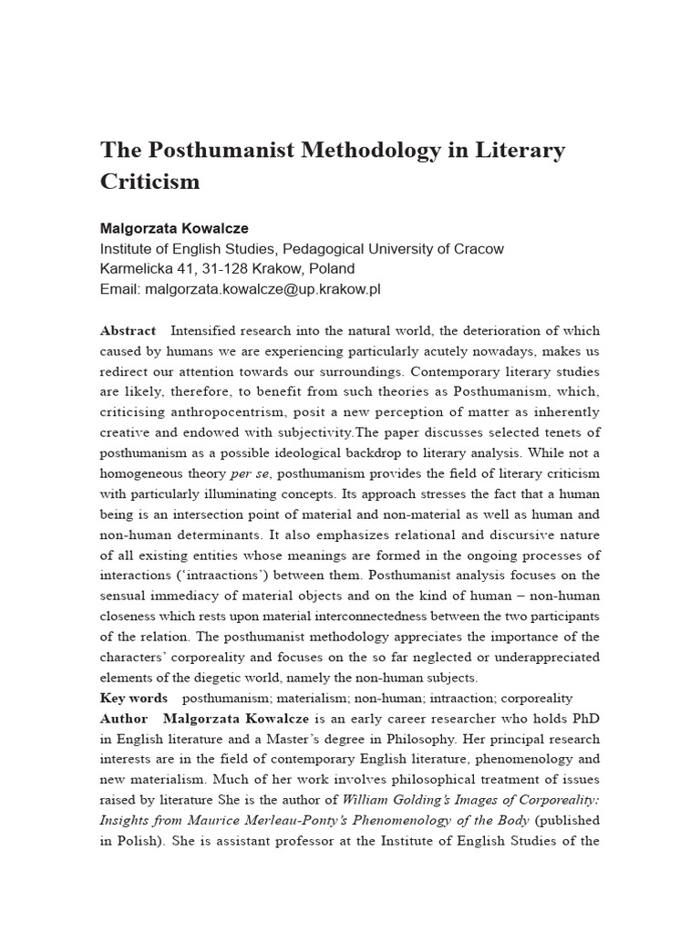 Posthumanism in Literary Criticism | PDF | Reality | Existence