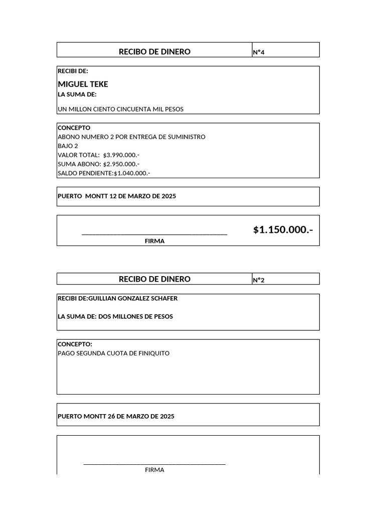 Recibos de Dinero: Abonos y Pagos | PDF