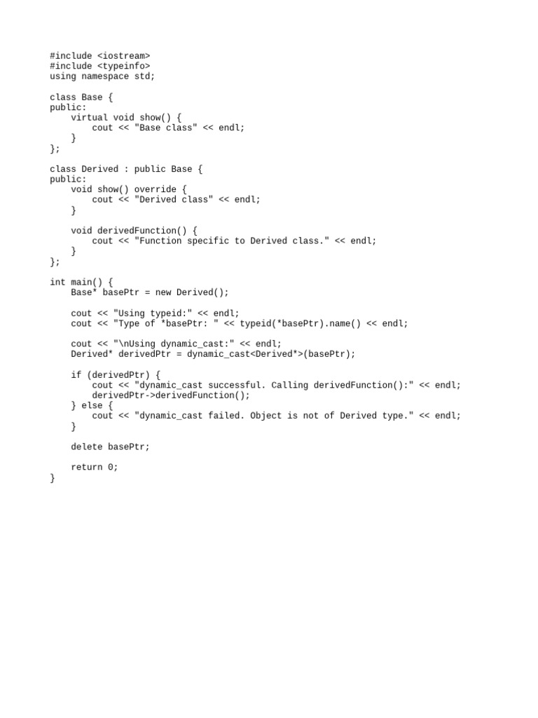 C++ Polymorphism and Type Casting Example | PDF