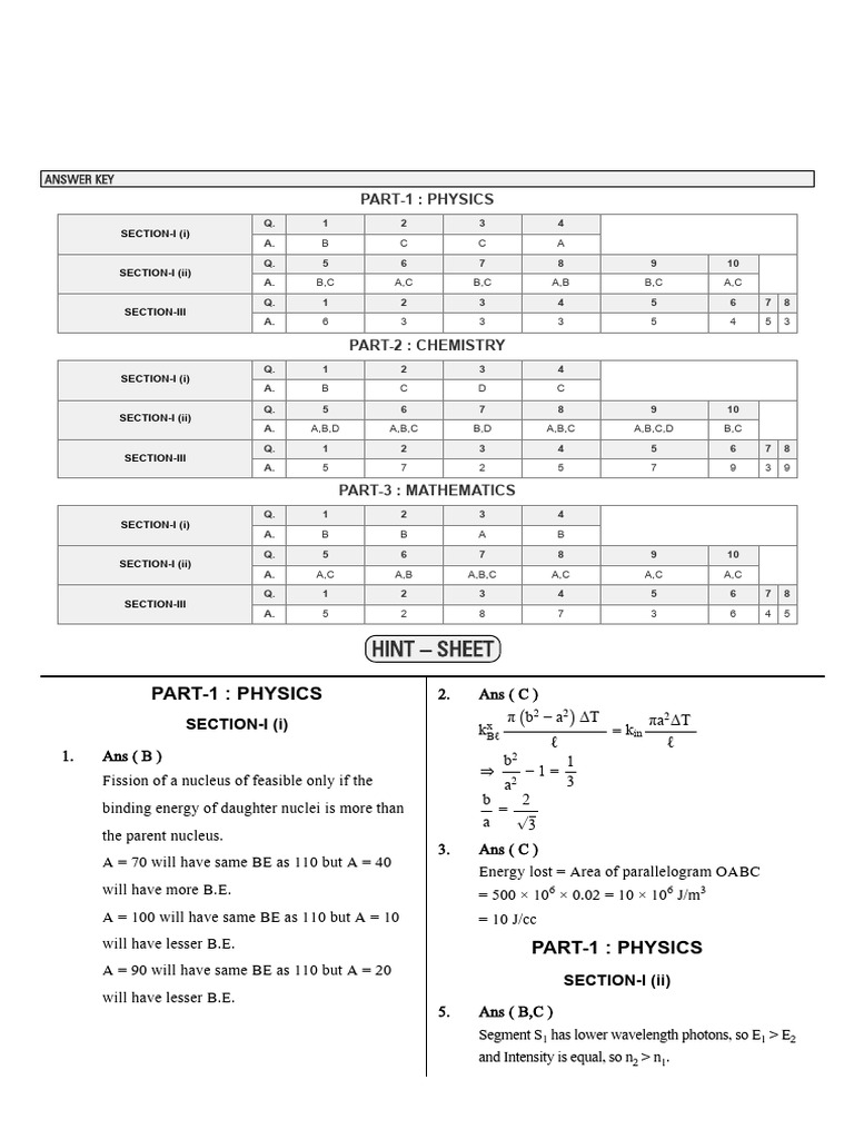 LJ&PJ JEE Adv PT01 Key&Solutions (15-04-25) | PDF | Atomic | Condensed ...