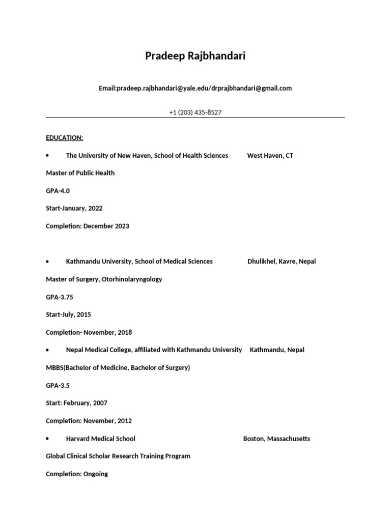Pradeep Rajbhandari: Academic & Career Overview | PDF ...