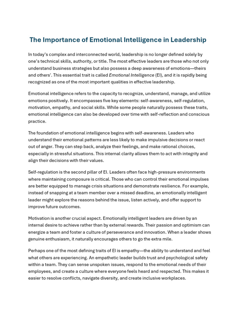 Emotional Intelligence in Leadership | PDF | Emotional Intelligence ...
