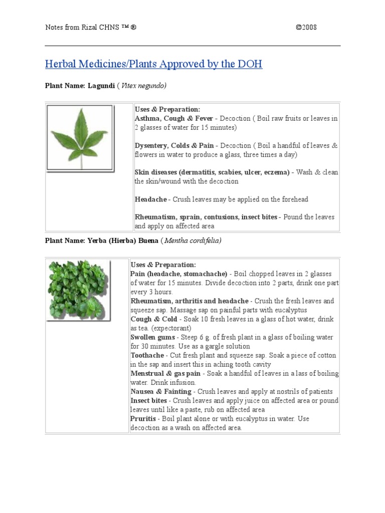 Herbal Medicines Plants Approved by the DOH Clinical Medicine