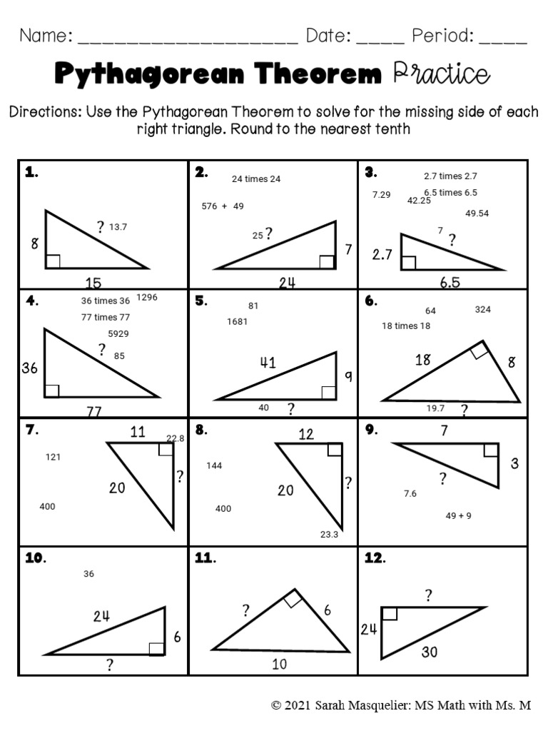 Pythagorean Theorem Practice Worksheet | PDF | Geometric Shapes ...