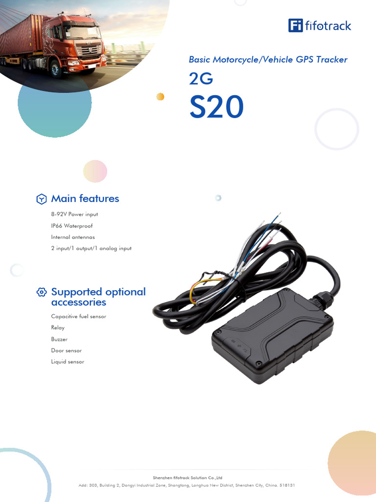 Motorcycle GPS Tracker S20 Specifications | PDF