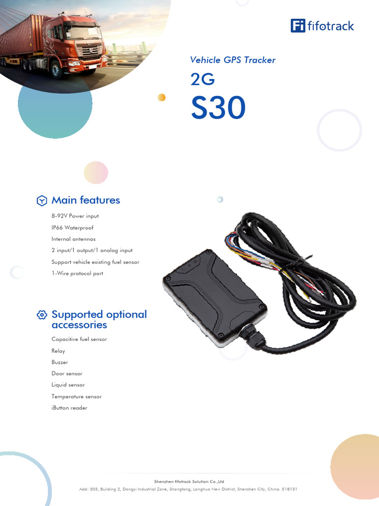 Vehicle GPS Tracker S30 Specifications | PDF