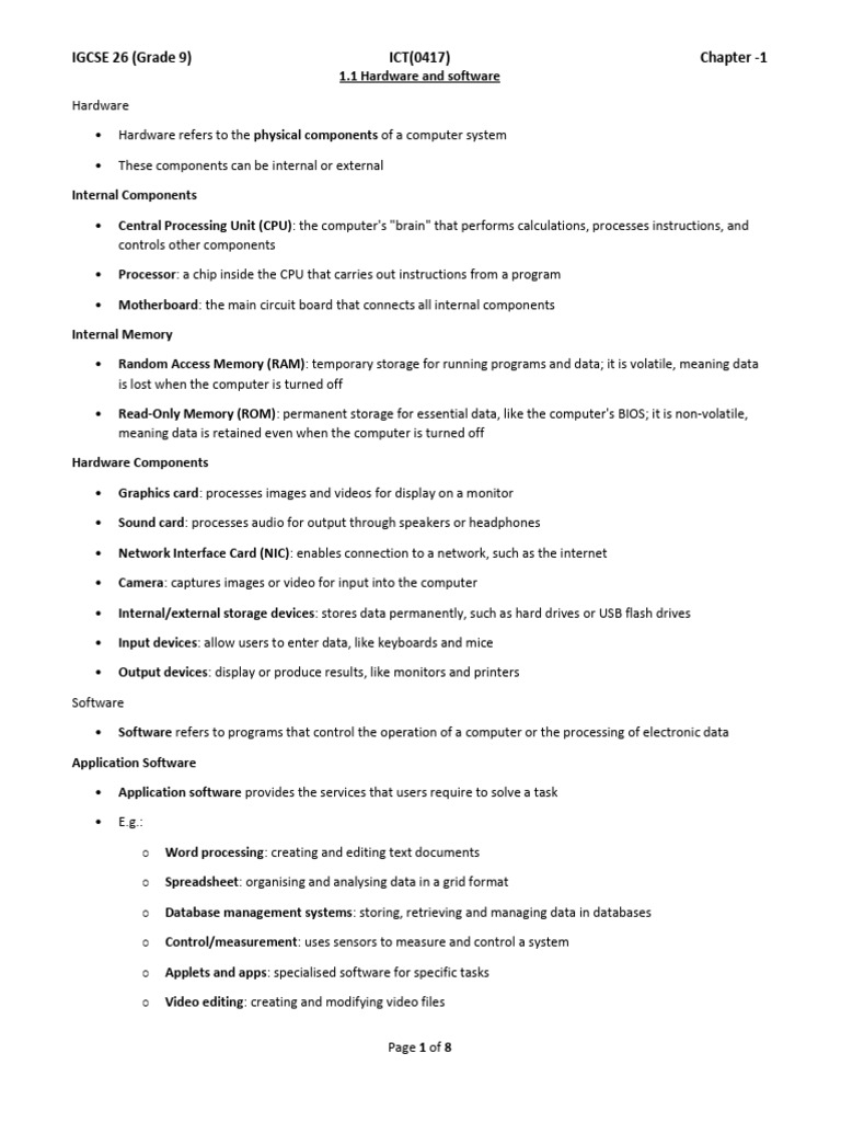 IGCSE ICT Hardware and Software Overview | PDF | Central Processing ...