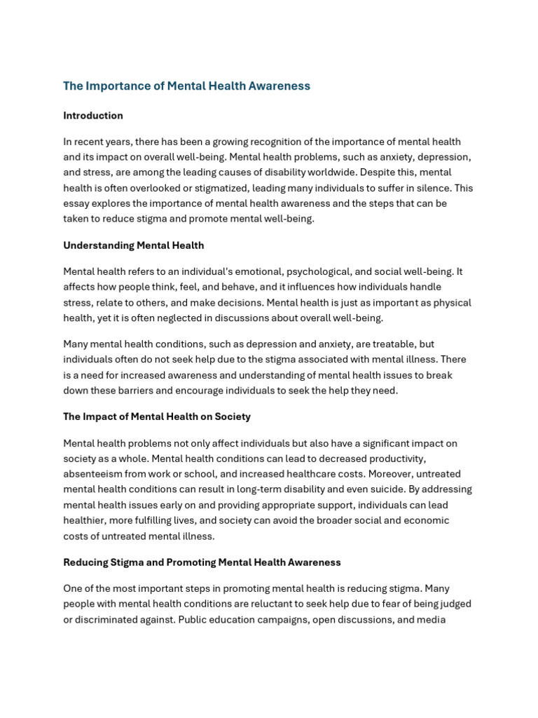 The Importance of Mental Health Awareness | PDF | Mental Health ...