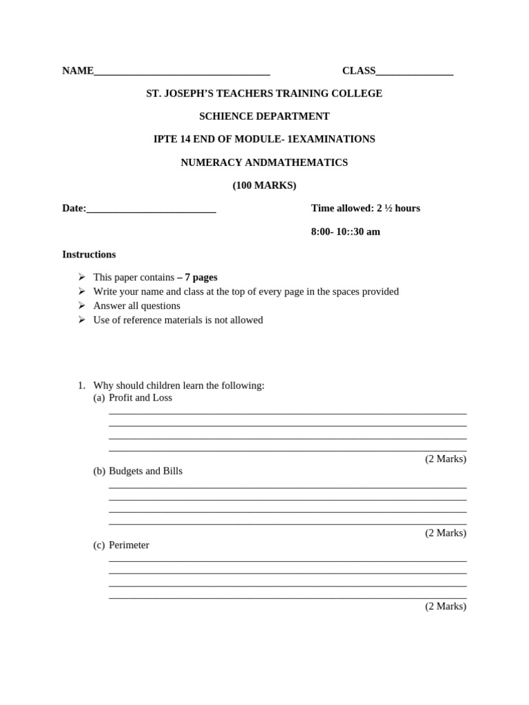 IPTE 14 Maths Exam Guidelines | PDF | Teachers | Education Theory