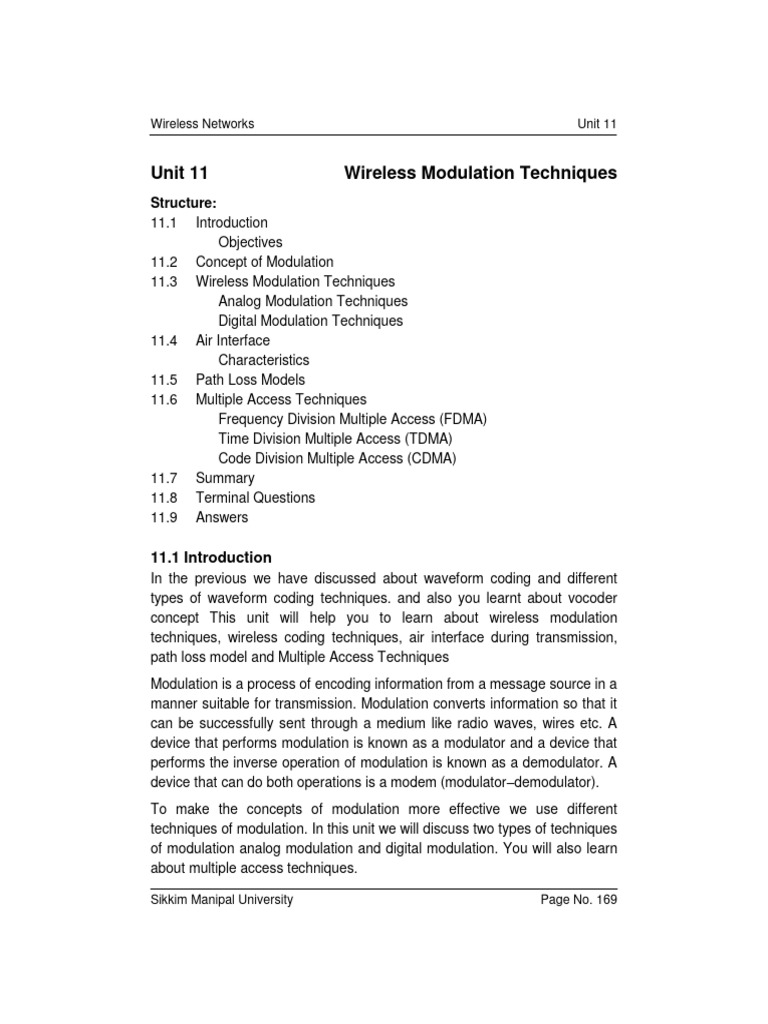 Wireless Modulation Techniques Overview | PDF | Modulation | Channel ...