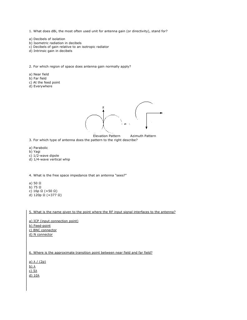 Antenna Quiz PDF Antenna (Radio) Decibel