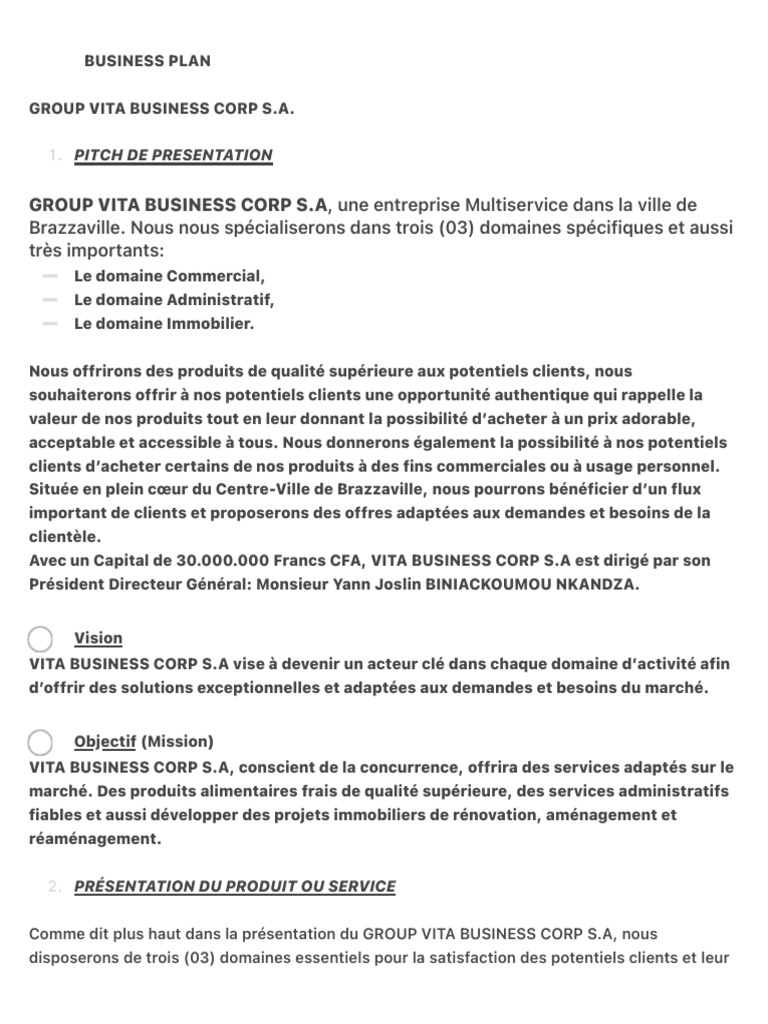 Business Plan de Group Vita Business Corp | PDF | Assurance ...