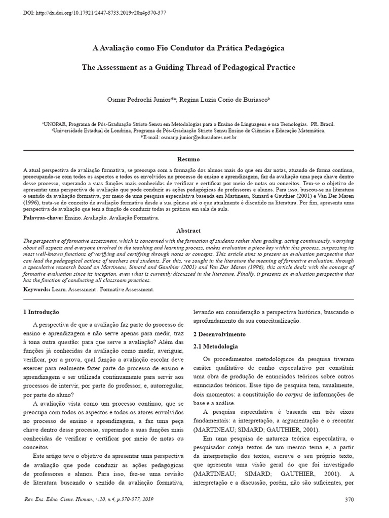 Avaliação Formativa na Prática Pedagógica | PDF | Aprendizado | Pedagogia