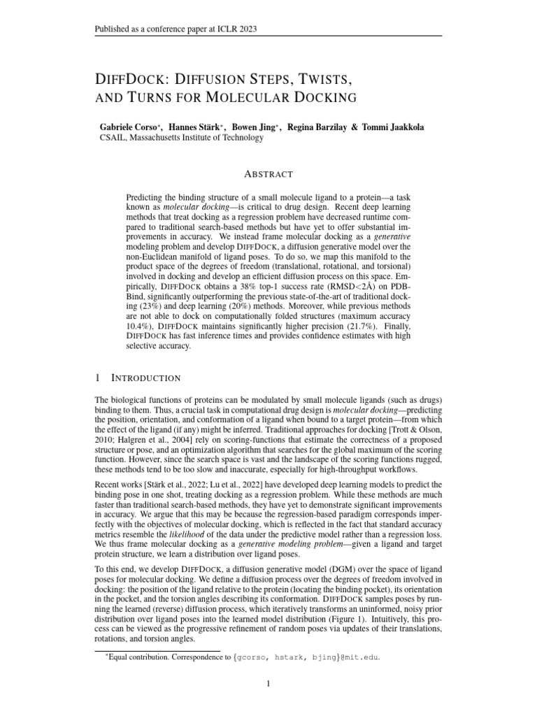 DIFFDOCK: Advanced Molecular Docking Model | PDF | Docking (Molecular ...