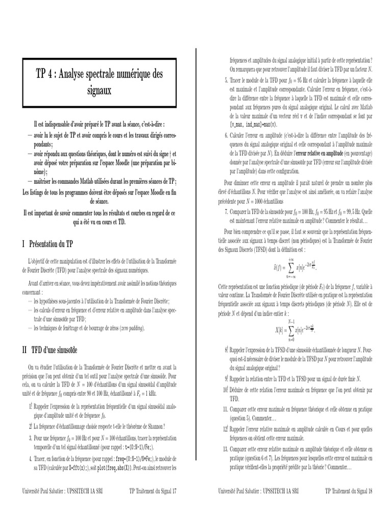 Analyse spectrale des signaux TFD | PDF | Transformation de Fourier ...