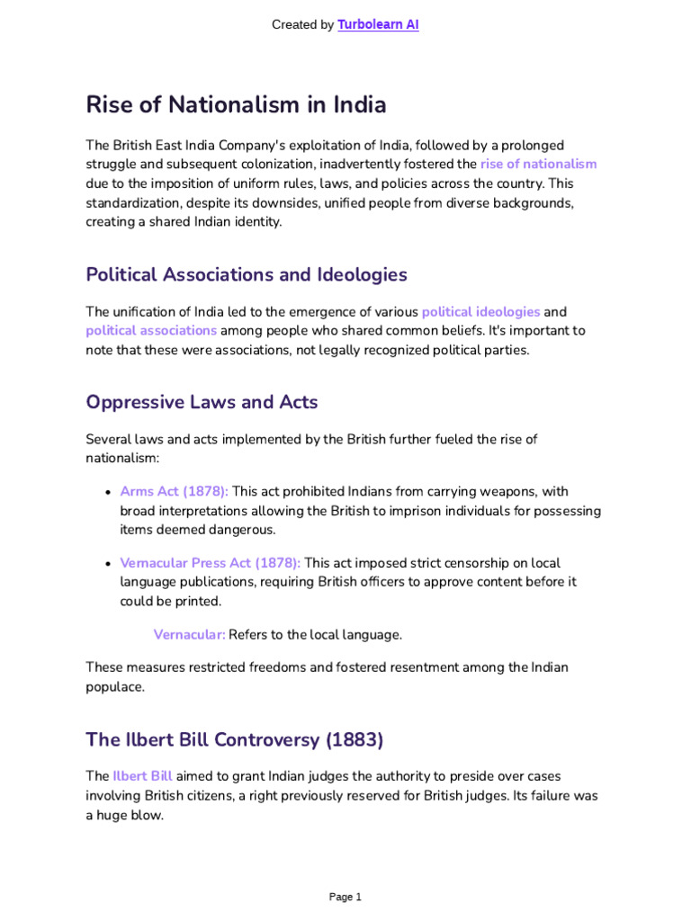 Rise of Indian Nationalism | PDF | British Raj | Nationalism