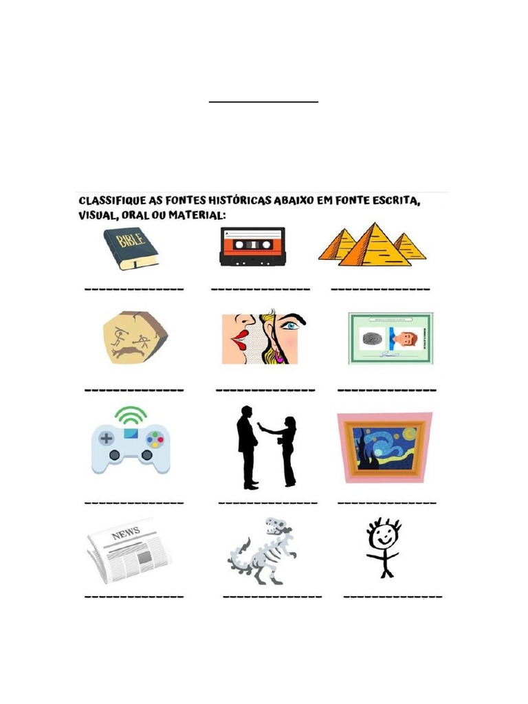Atividades sobre Fontes Históricas 2º Ano | PDF