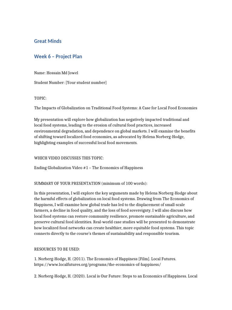 Final Filled Week 6 Project Plan | PDF
