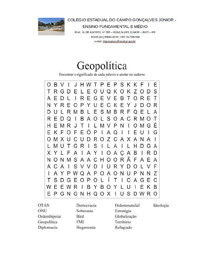 Caça Palavras Geopolítica 8º | PDF