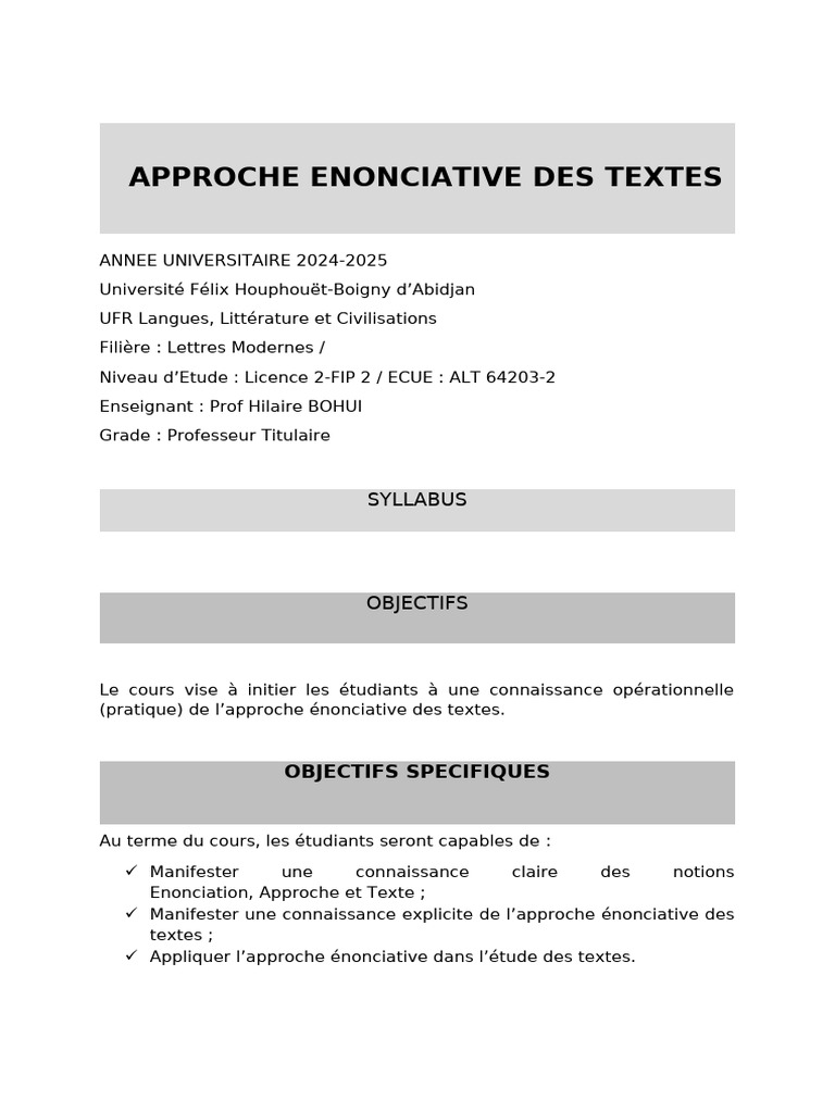 Approche Énonciative des Textes | PDF | Linguistique | Discours ...