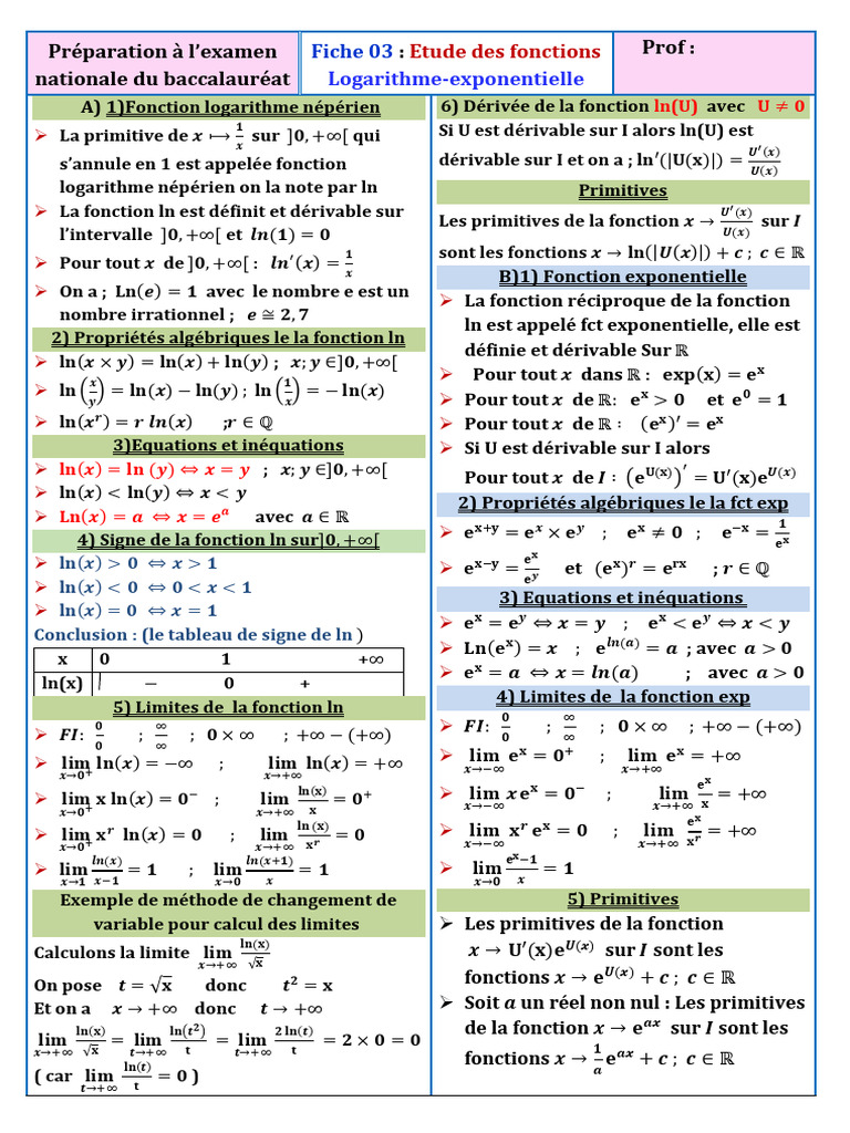 Propriétés des fonctions ln et exp | PDF | Fonction exponentielle ...