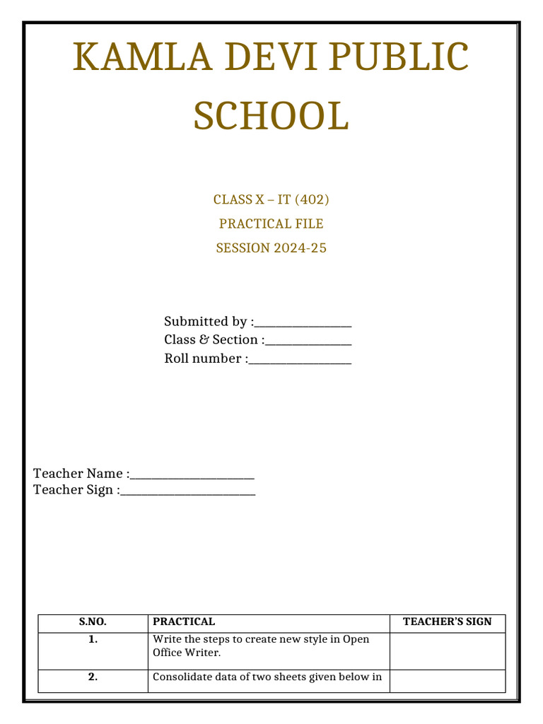 Class 10 IT Practical File 2024-25 | PDF | Spreadsheet | Blog