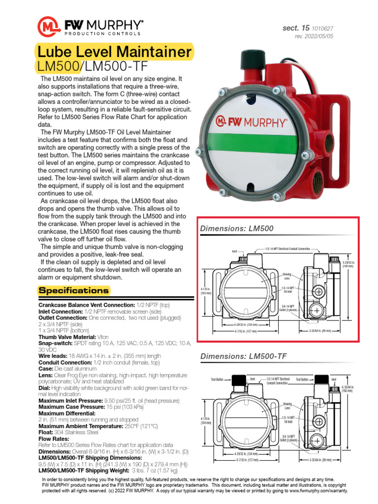Level Maintainer LM500 Series | PDF | Pipe (Fluid Conveyance) | Valve