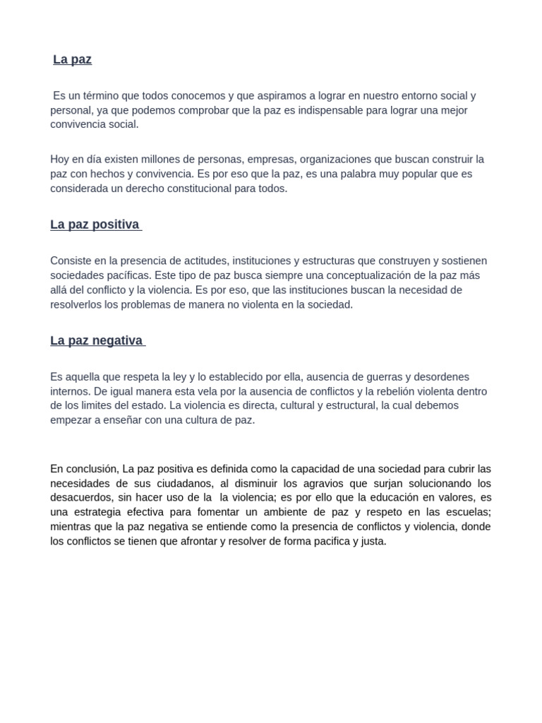 El valor de la paz en la sociedad | PDF | Paz | Violencia
