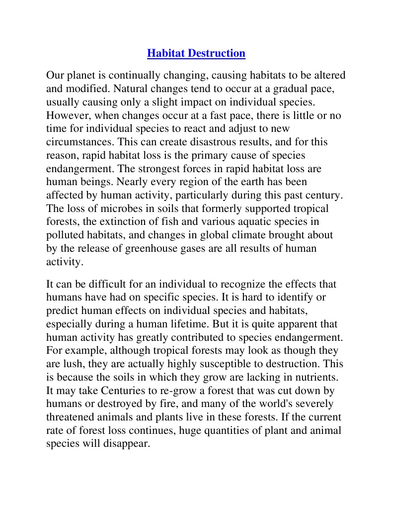 Defination Docx of Habitat Destruction and Species Extinction PDF