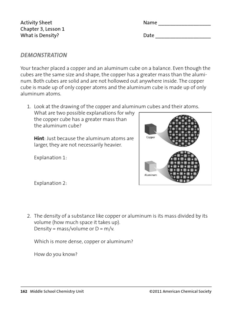 Activity Sheet Density  PDF In Density Worksheet Middle School