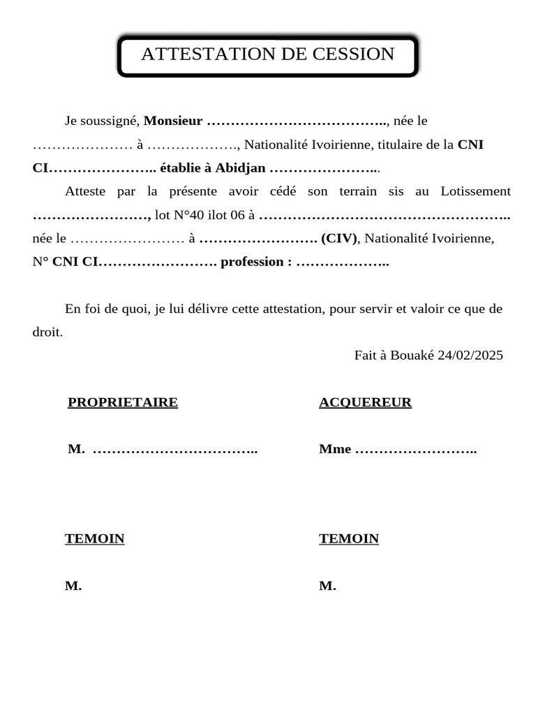 Attestation de Cession | PDF