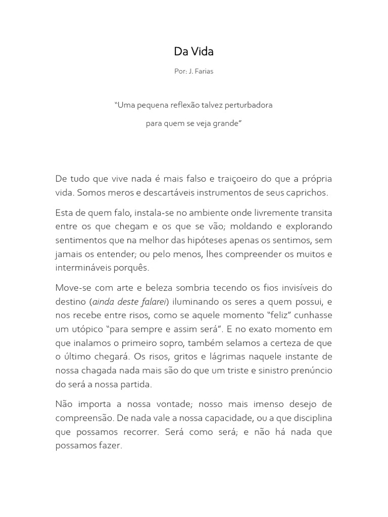 Da Vida e Sua Natureza Unica | PDF