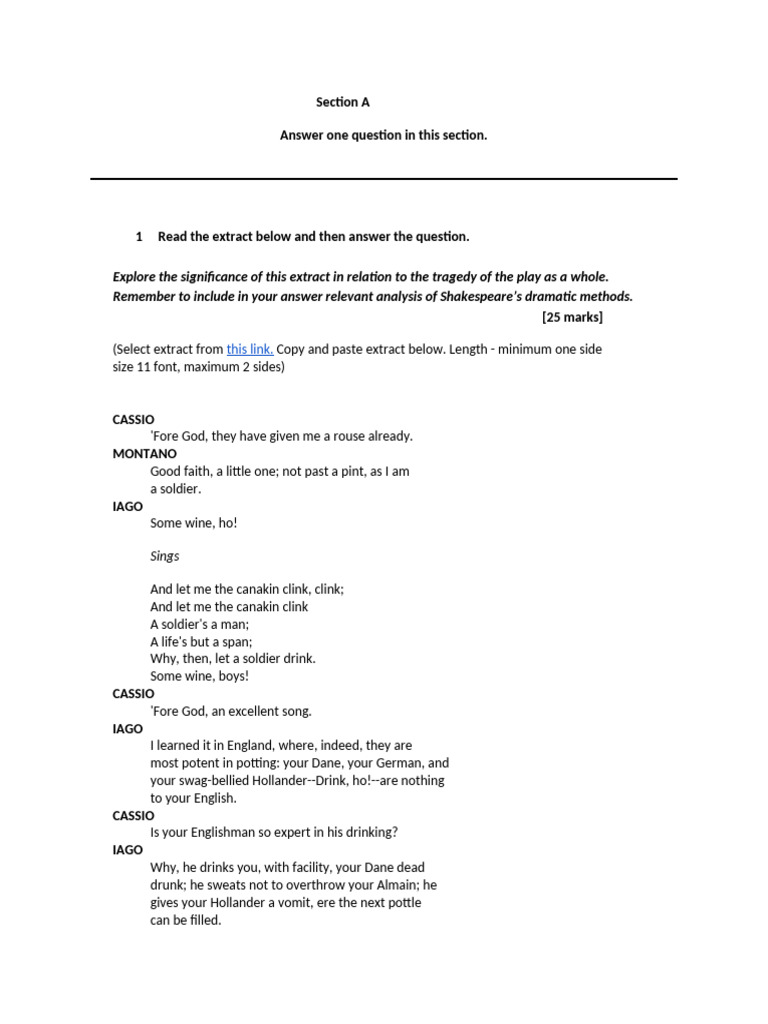 Othello Act 2 Scene 3 Analysis | PDF | Iago | Othello