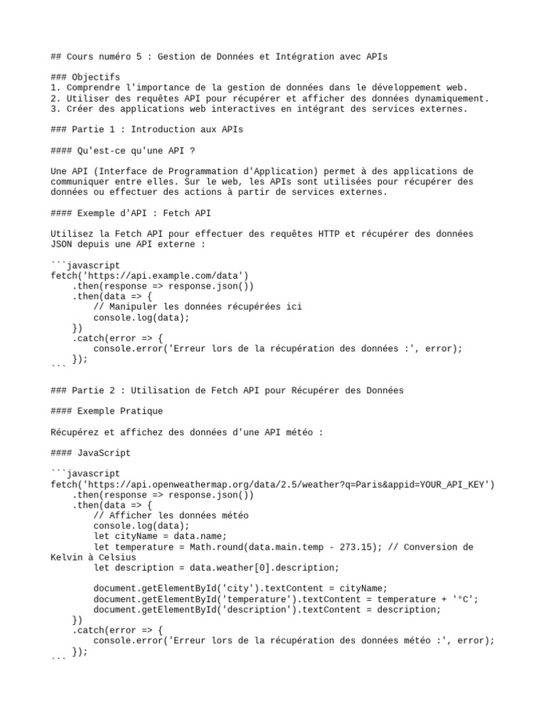 Utilisation de Fetch API en JavaScript | PDF | JavaScript | Internet