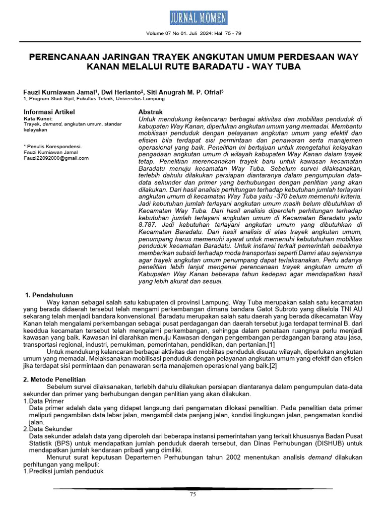 Perencanaan Trayek Angkutan Umum Way Kanan | PDF