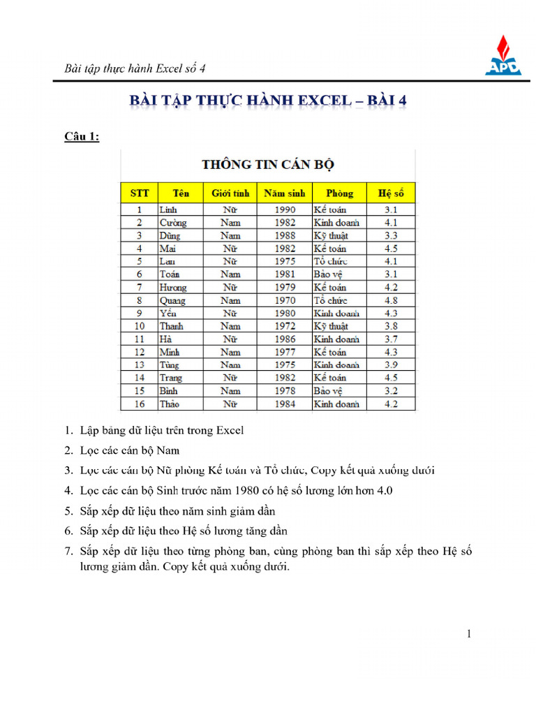 Bai 4 - Excel | PDF