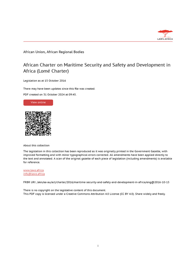African Charter On Maritime Security and Safety and Development in ...