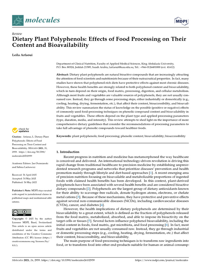 Dietary Plant PolyphenolsEffects of Food Processing On Their Content ...