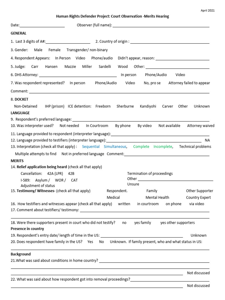 Court Observation - Merits Hearing (Human Rights Defender Project ...