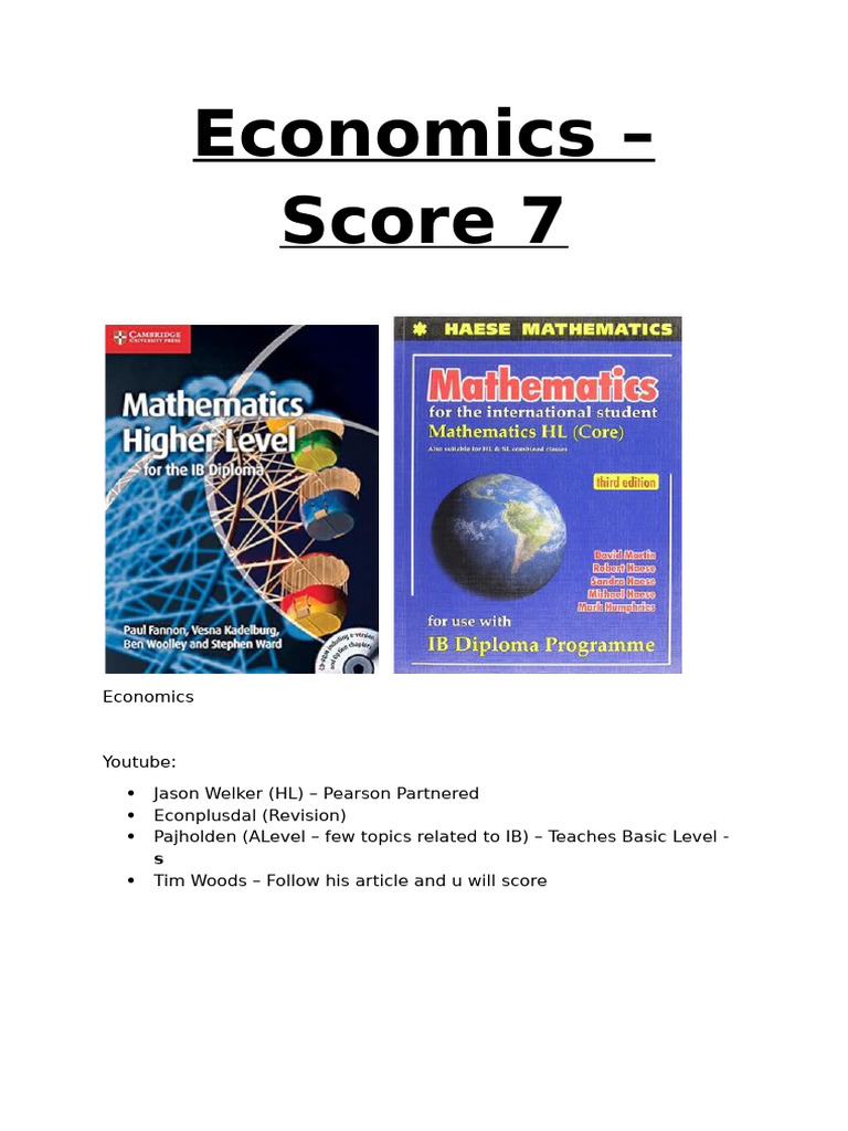 IB Economics HL Resources Overview | PDF