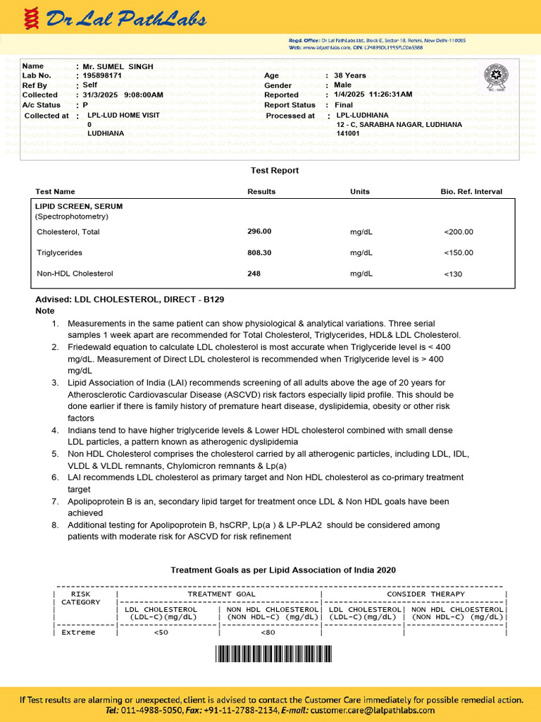 Lipid Profile Test Report Summary | PDF | Low Density Lipoprotein ...