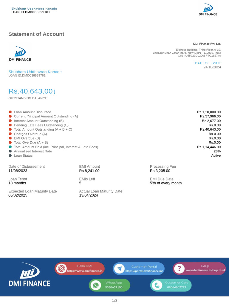 DMI Finance Loan Statement Overview | PDF | Interest | Loans