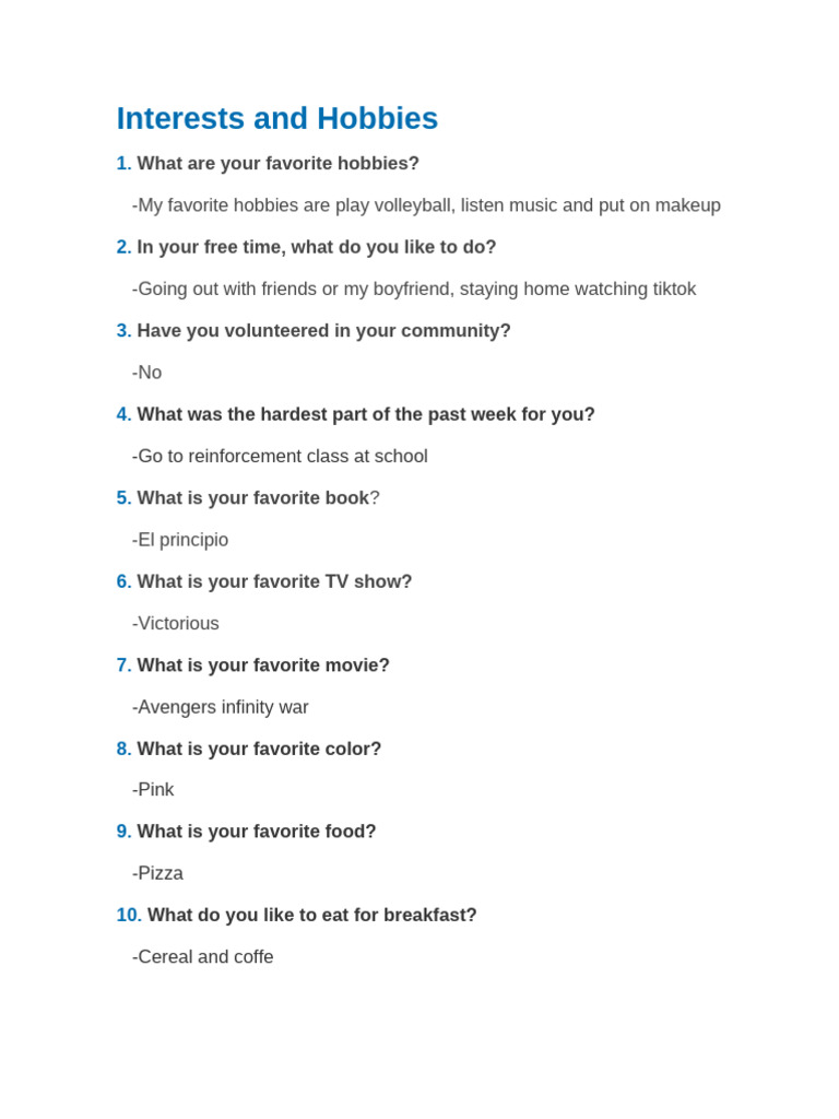 Personal Interests and Hobbies Overview | PDF