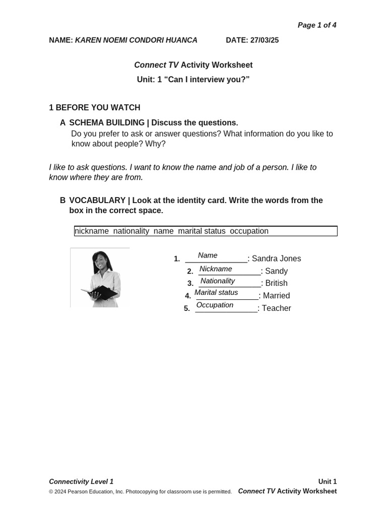 Connect TV Activity Worksheet: Unit 1 | PDF | Learning | Human ...