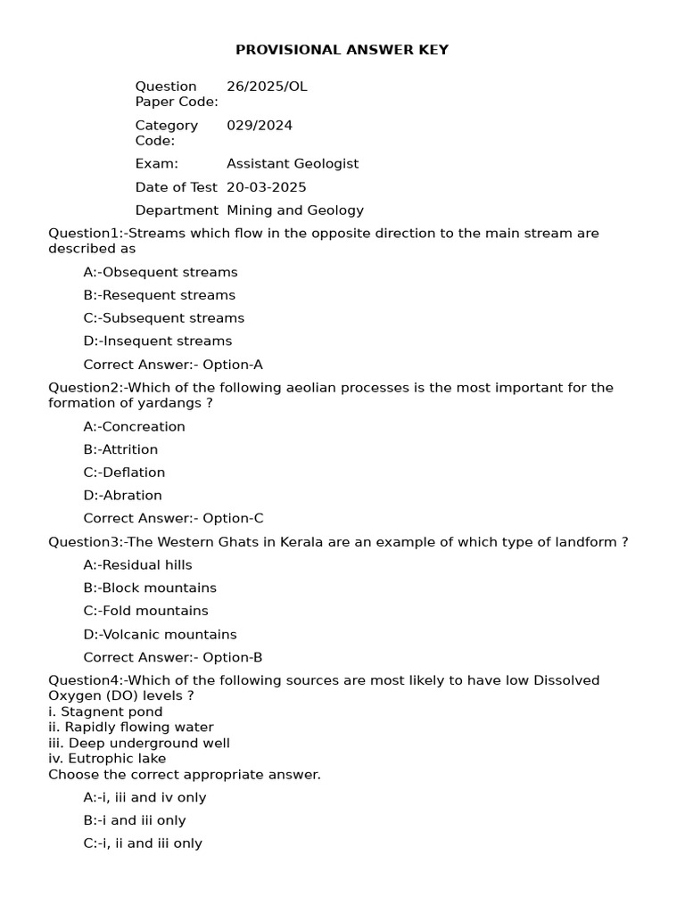 Assistant Geologist Exam Answer Key | PDF | Crystal Structure | Iron